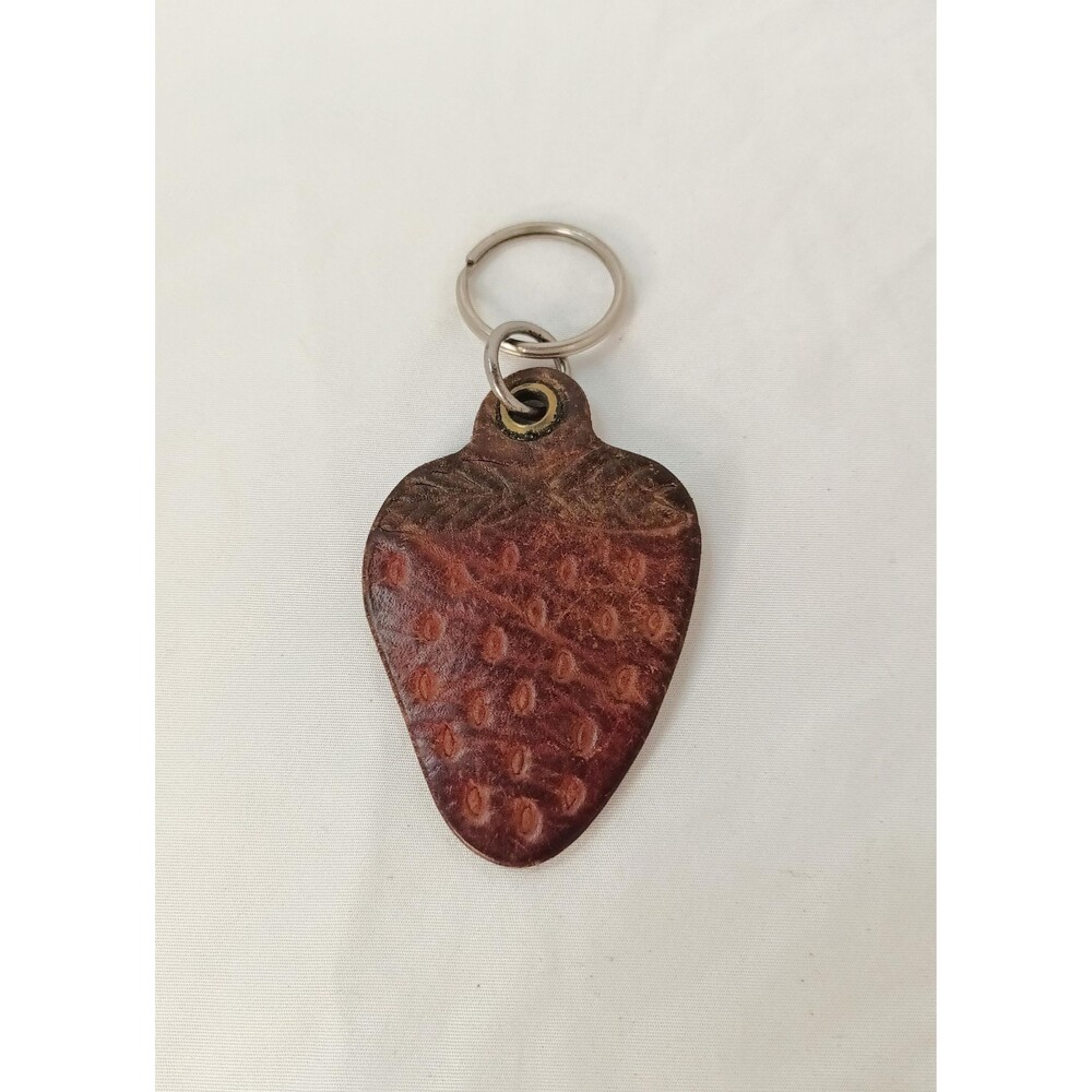 Vintage Tooled Leather Strawberry Keychain